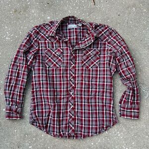 Wrangler Red Plaid Long Sleeve Pearl Snap Shirt